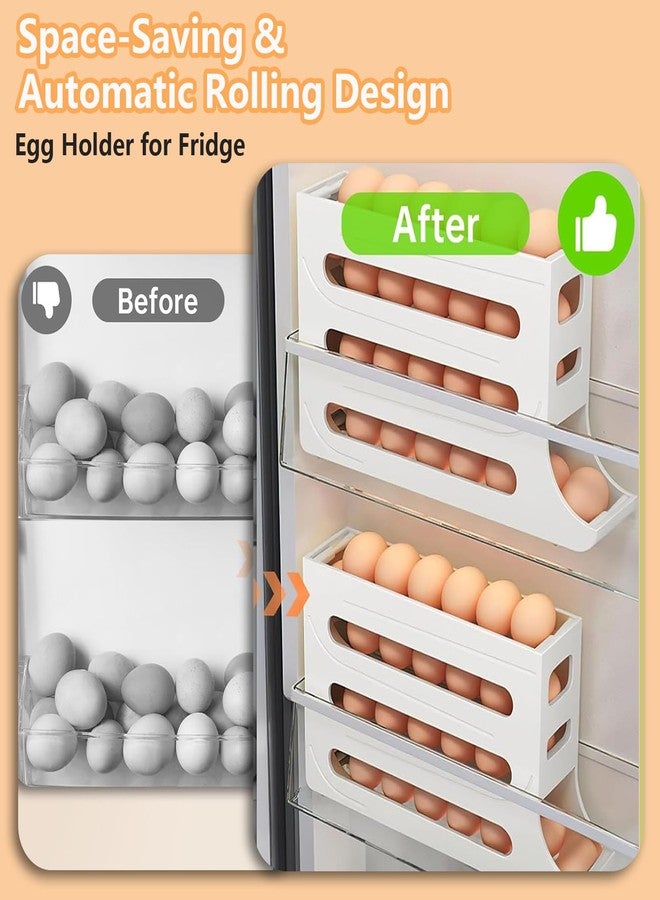 ERRECI White Egg Rolling Dispenser - Fridge Organizer, 4 Layers Auto Rolling, Space-Saving Egg Storage - Image 3